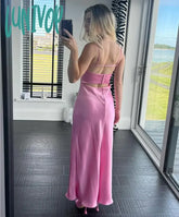 Lunivop Pink Camis Satin Long Dresses Elegant Sleeveless Slip Holiday Party Sexy Casual Backless